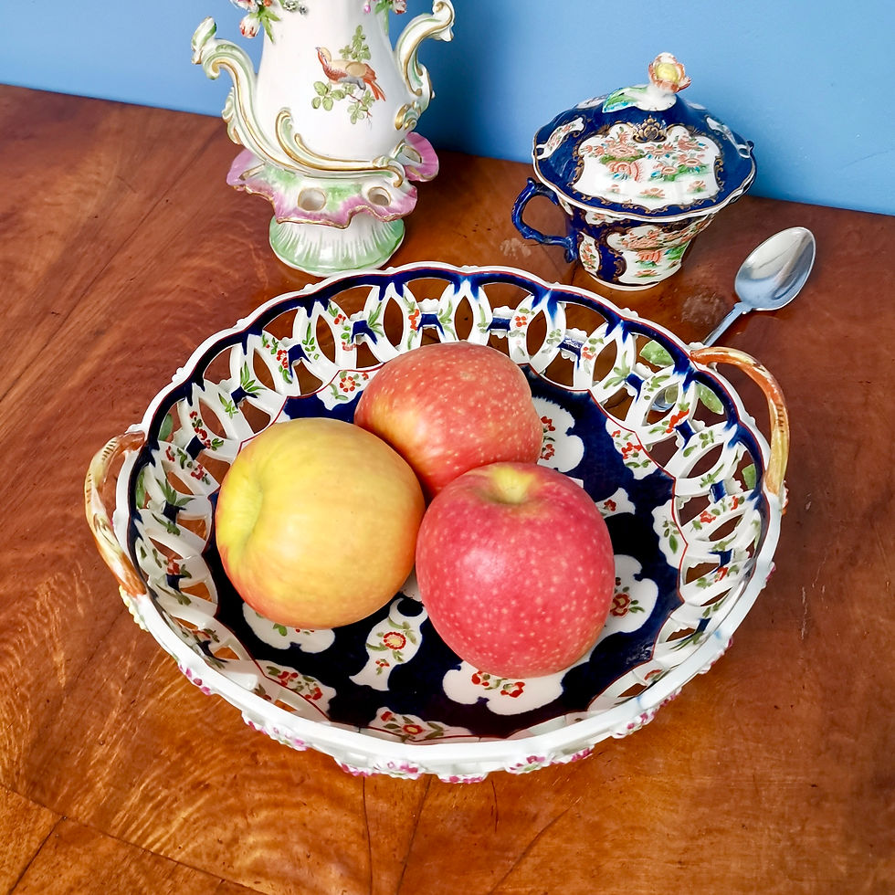Thumbnail: Worcester pierced bread basket, blue scale Kakiemon, ca 1765