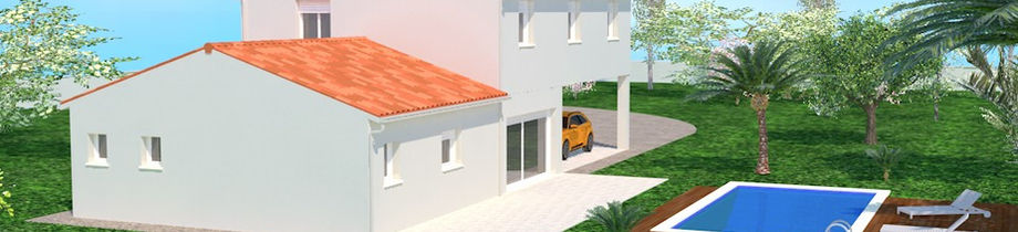 Maison contemporaine Figuier, 170,8 m² – vue latérale arrière avec terrasse