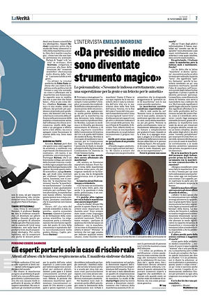 La pagina de La Verità del 21/11/2022 con l'intervista di Maddalena Loy a Emilio Mordini