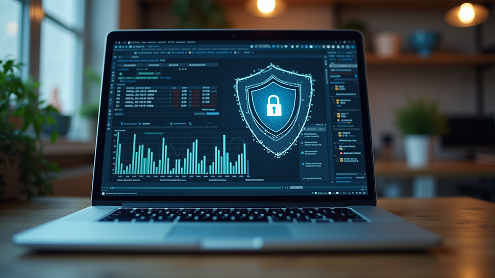 Eye-level view of a laptop with security software running