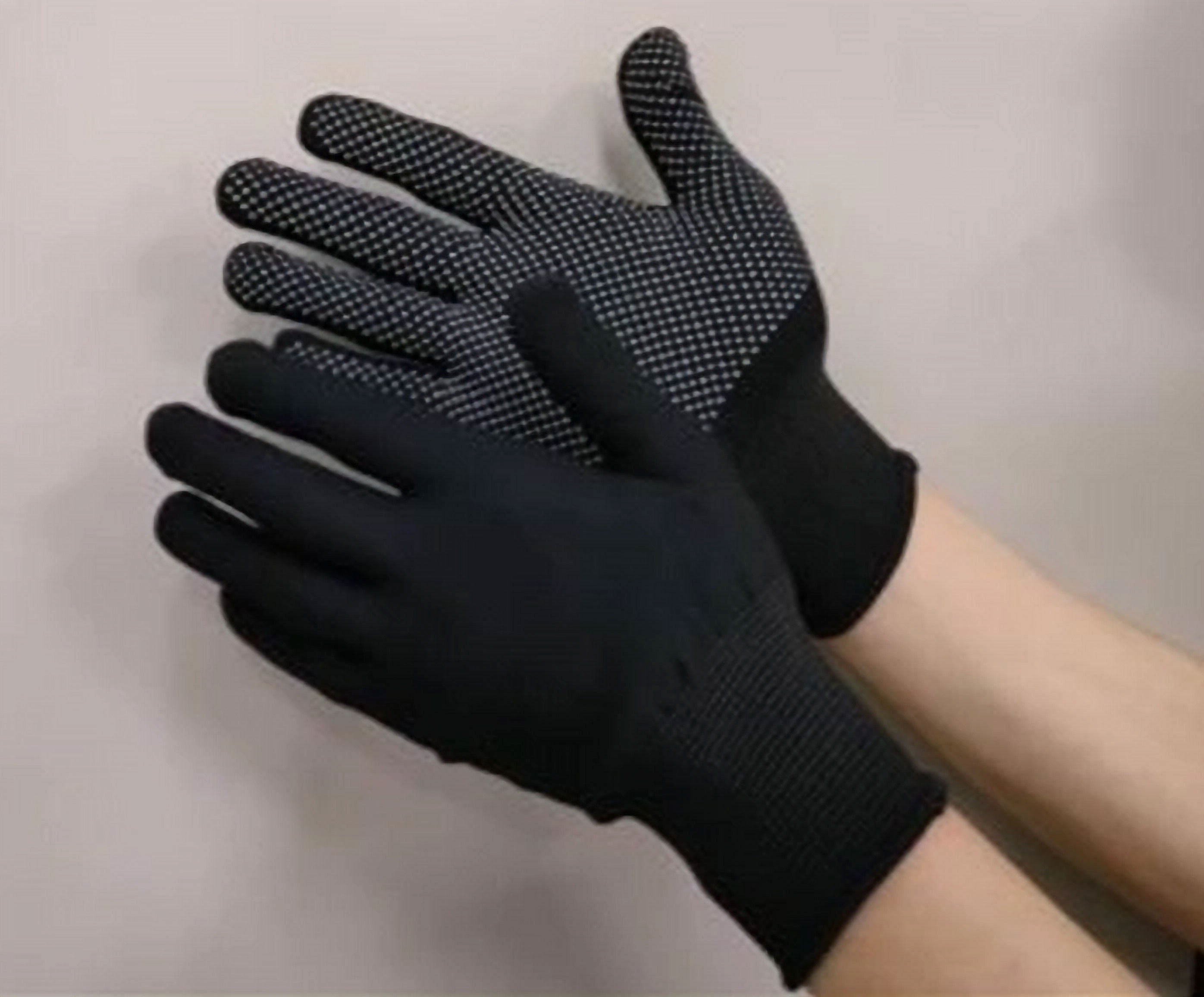 Black Knitted PVC Palm Dotted