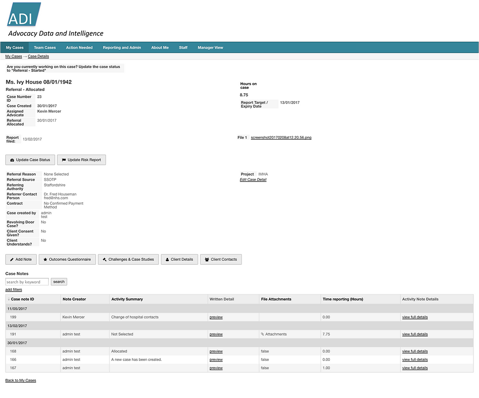 ADI screen shot case detail