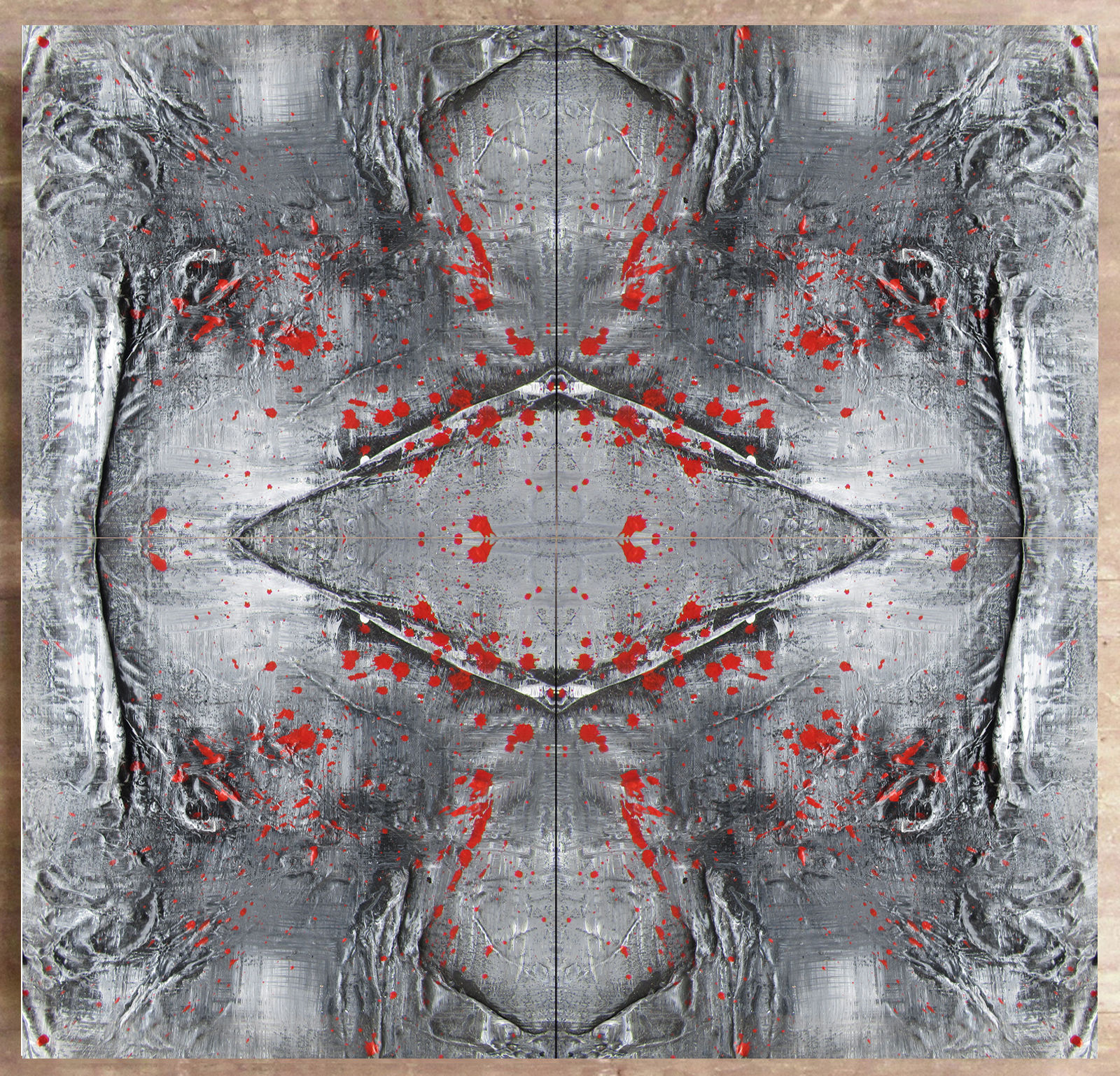 Quadriptyque baroque rouge et gris