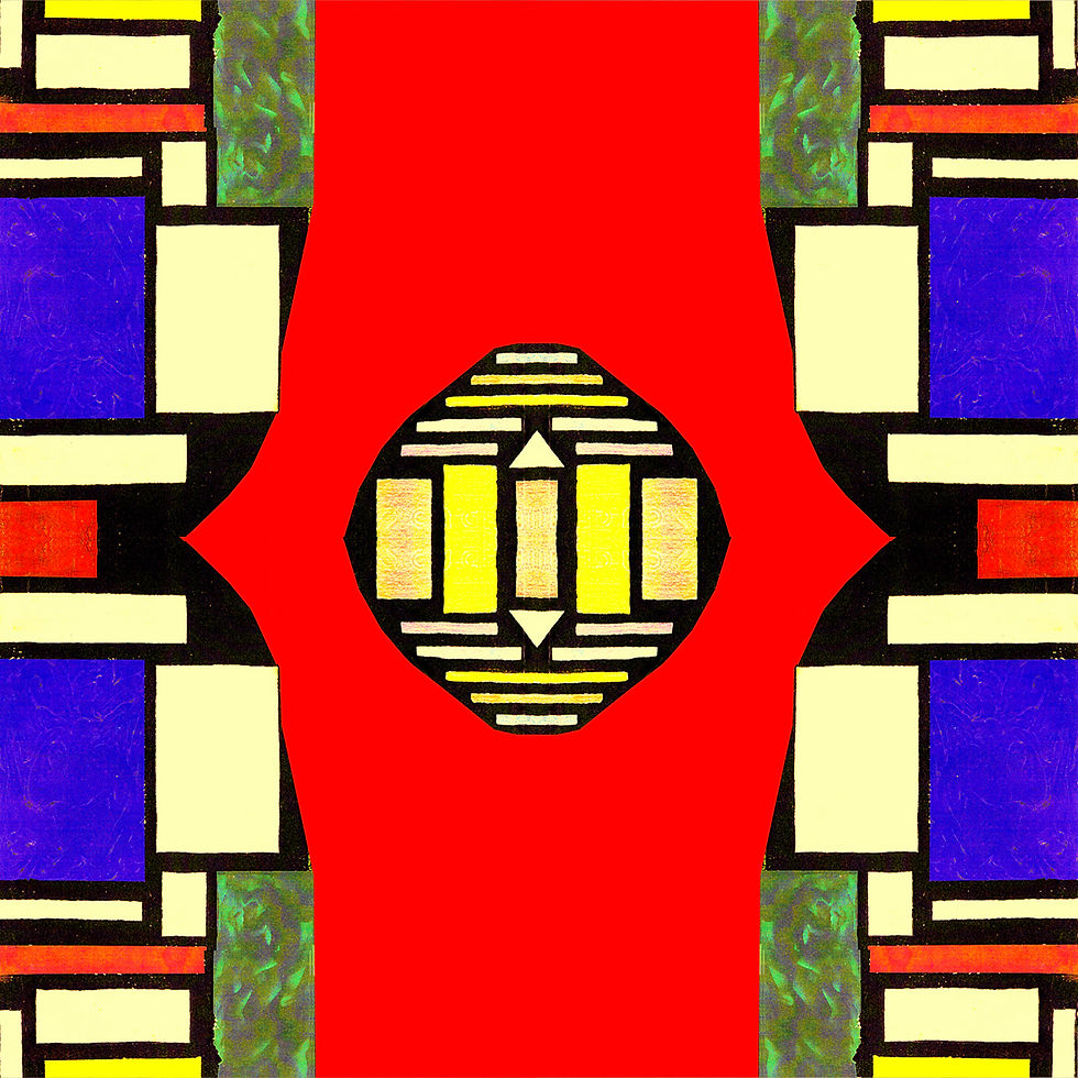 Miniature : Quadriptyque géométrique Mondrian rouge