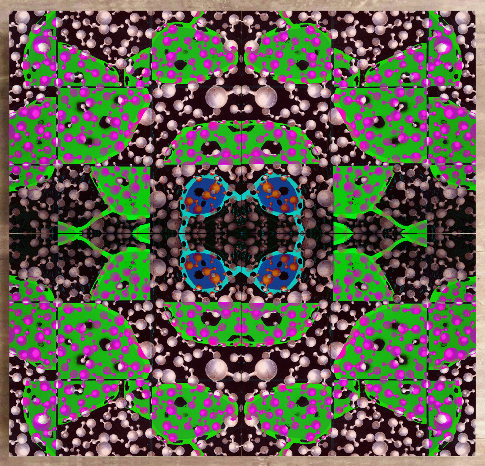 Quadriptyque psychédélique molécules vertes