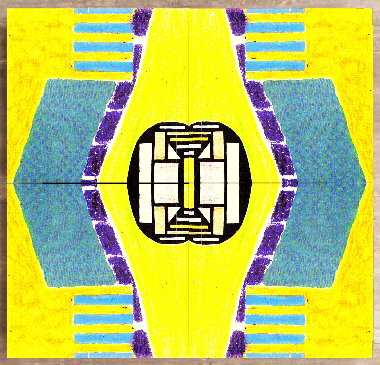 Quadriptyque géométrique jaune vif