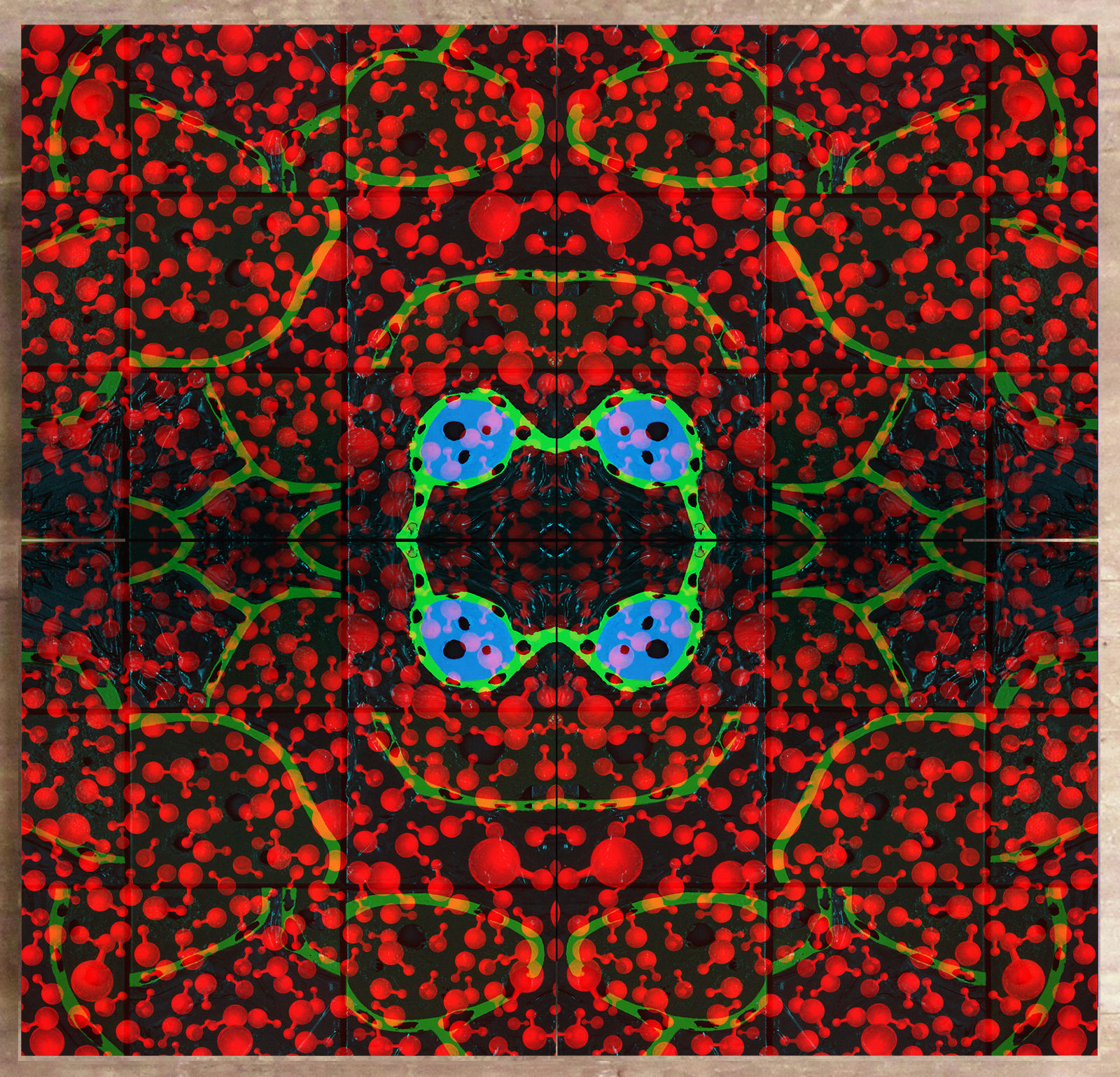 Quadriptyque psychédélique molécules rouges