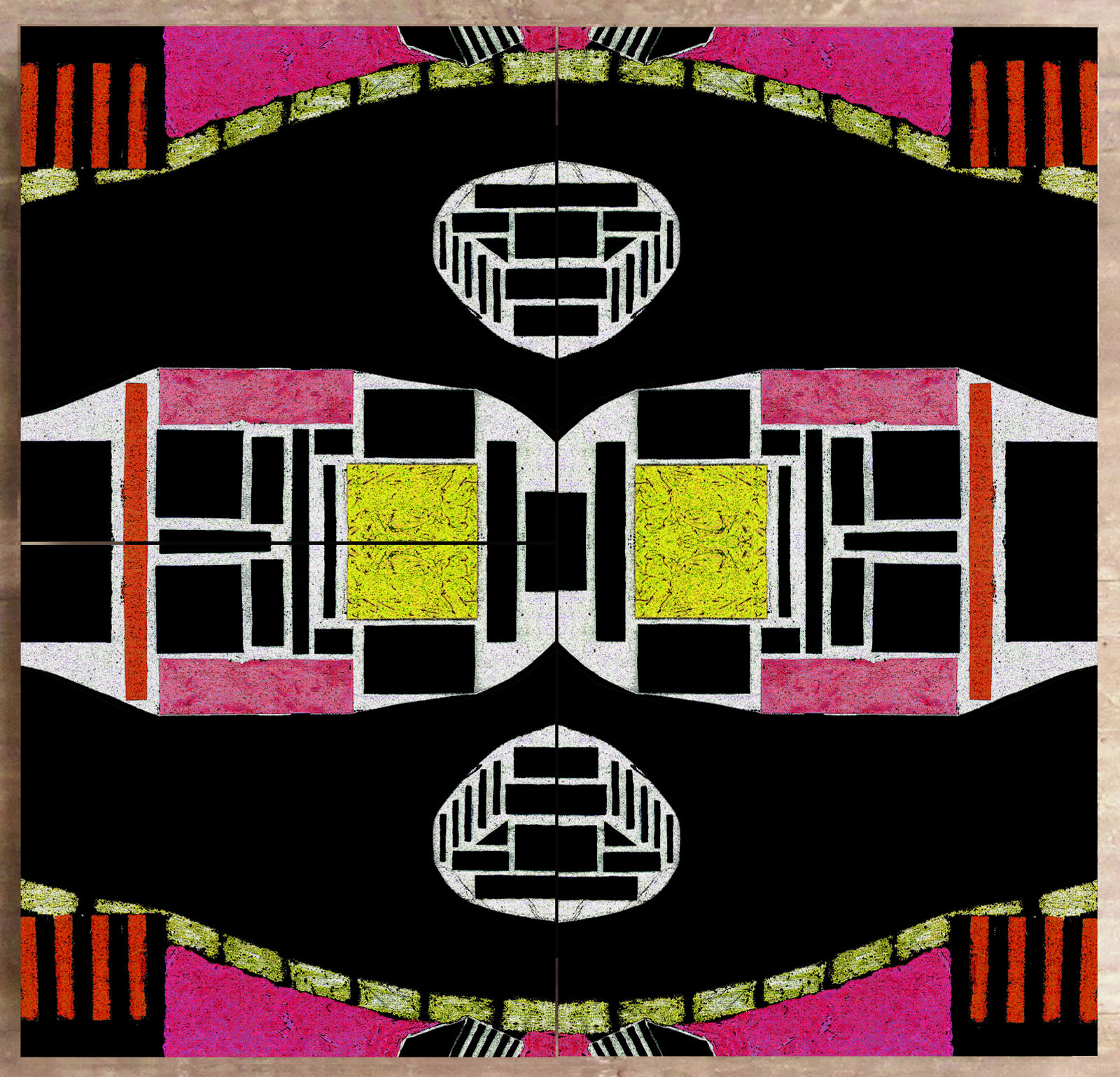 Quadriptyque géométrique rose et noir