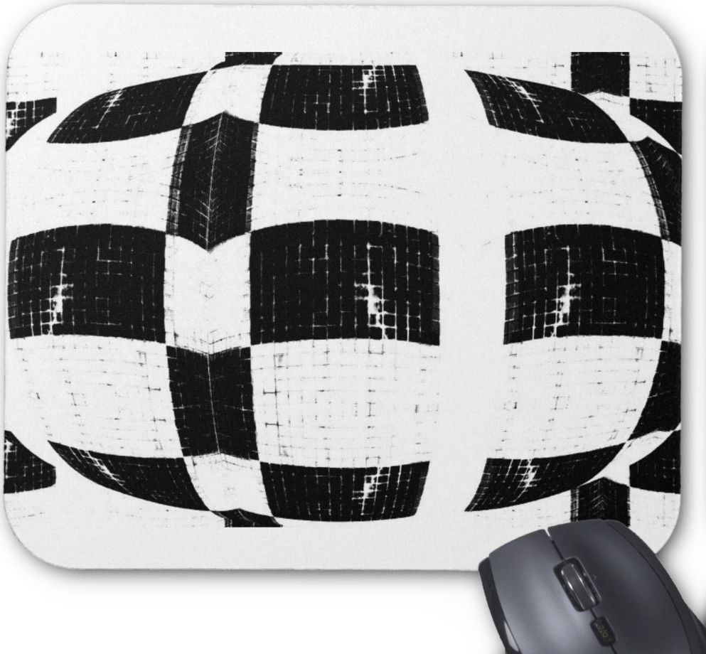 Tapis de souris Sphère retro futuriste noir et blanc