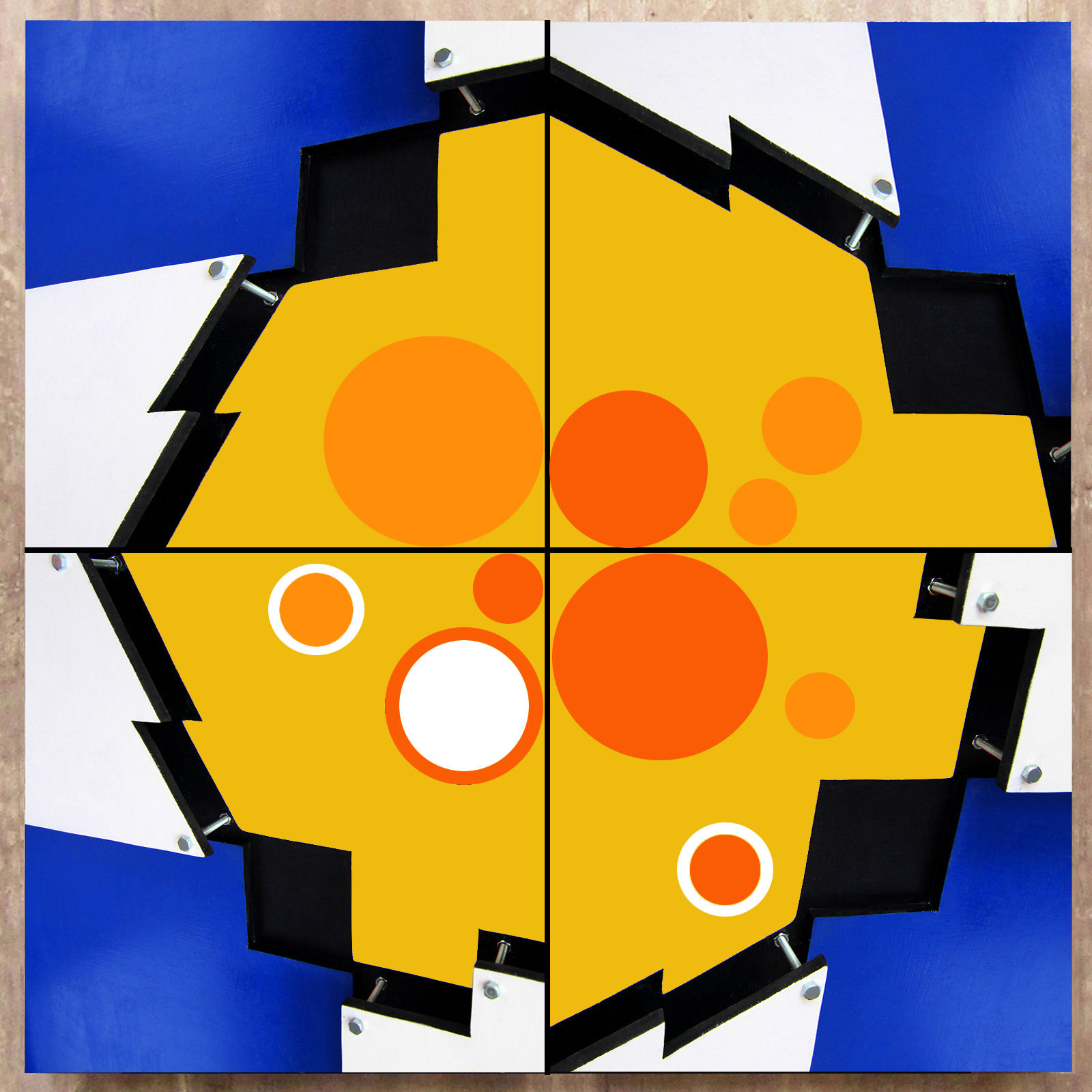Quadriptyque circulaire orange et bleu