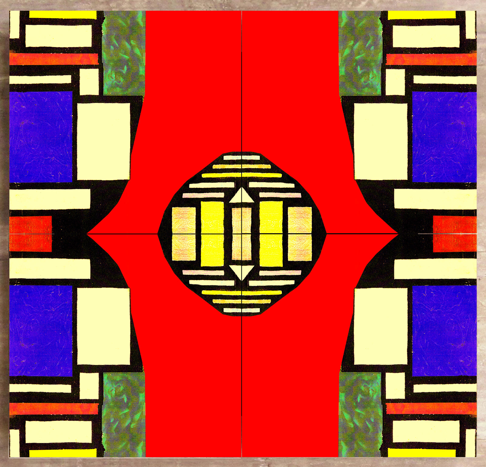 Quadriptyque géométrique Mondrian rouge