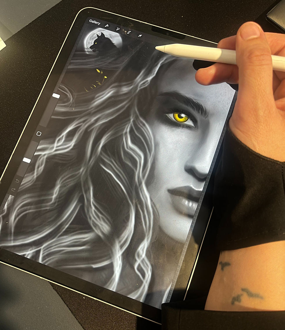 Adding the last touches to the illustration.