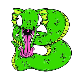 An animated style sea serpent in the shape of a letter B.