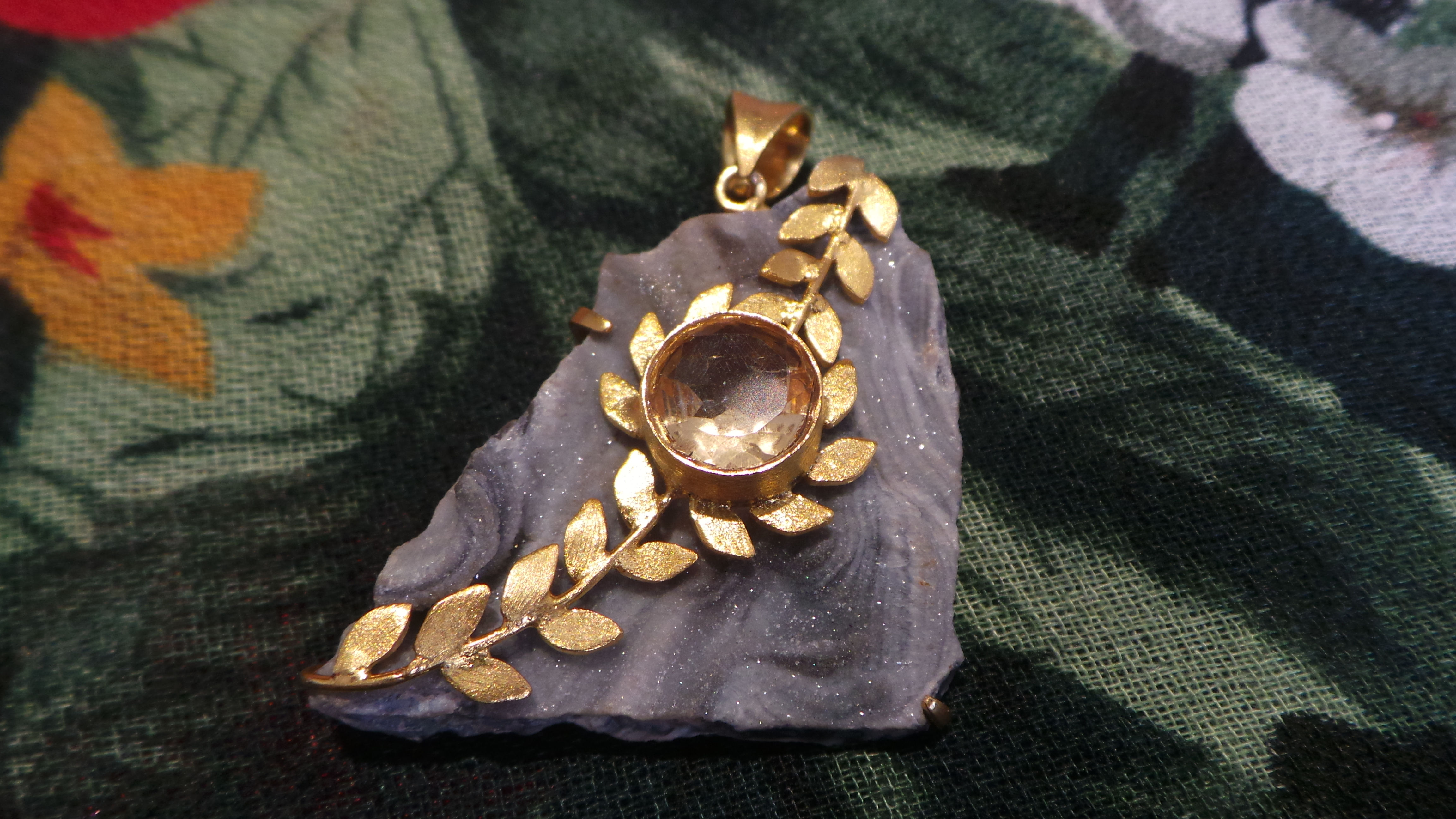 Raw Brazilian Chalcedony Rosette Pendant