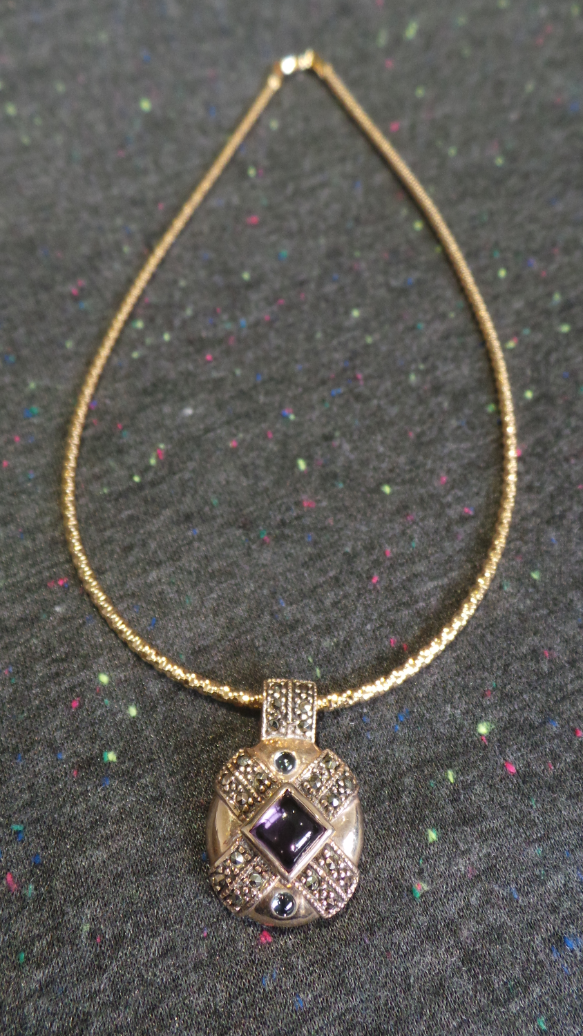 Thumbnail: Thai Shield Amethyst and Marcasite Pendant