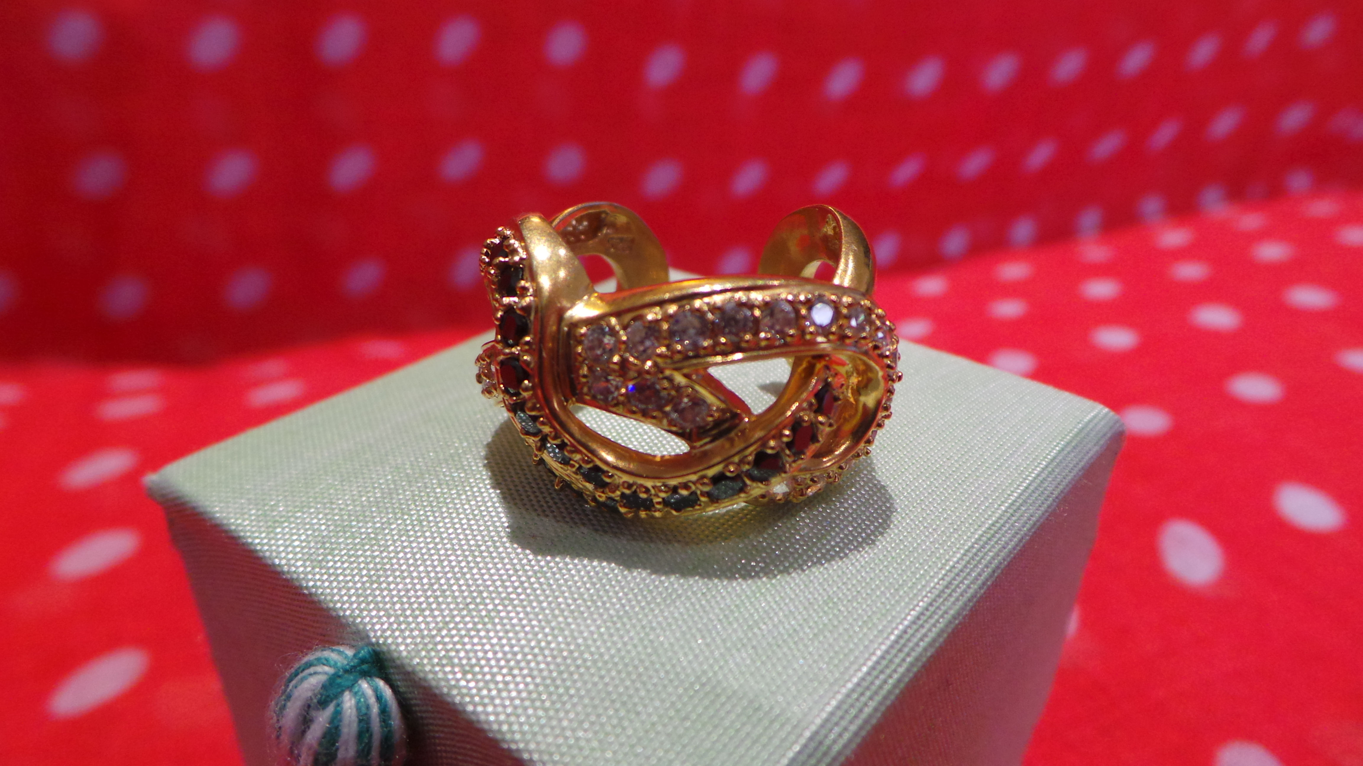 Blue Sapphire and Zircon Open Banded Pointer Ring