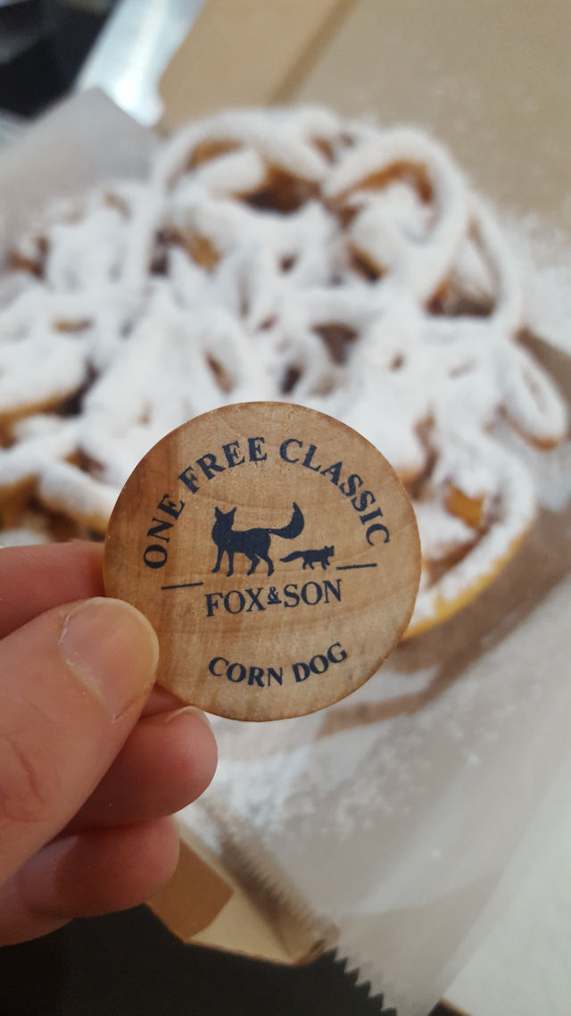 "one free corn dog" token