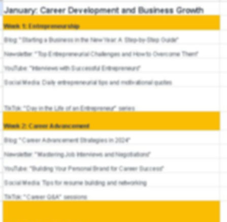 Image of a full year of themed content would look like in the Content Tool Product