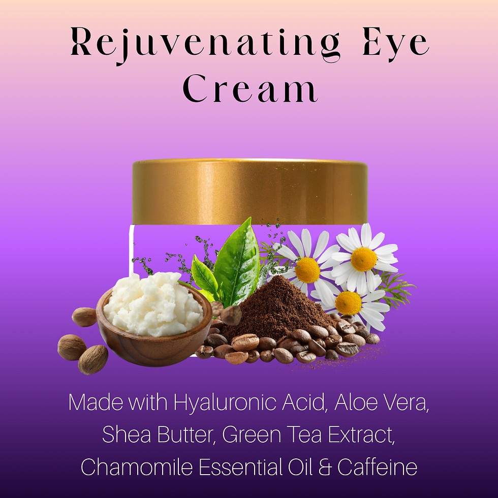 Outline of Rejuvenating Eye Cream with shea butter, green tea, caffeine, and chamomile emerging