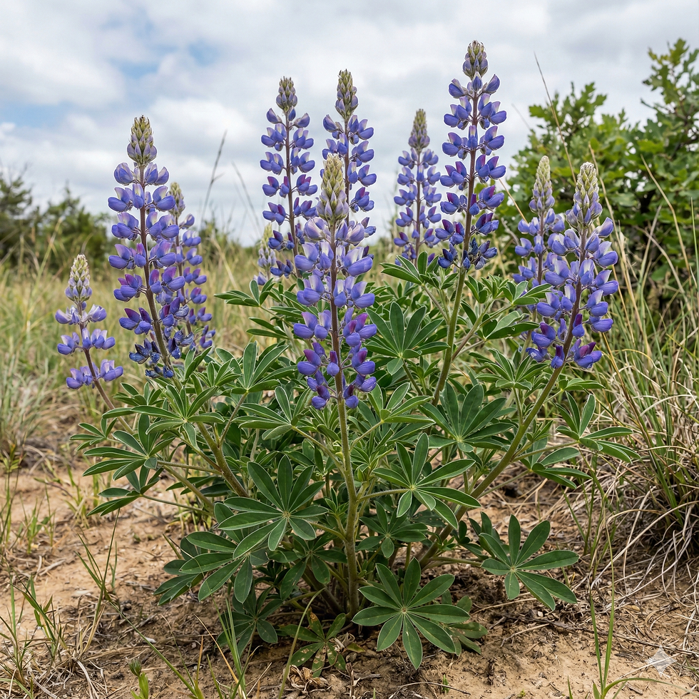 Blue-violet flower spikes of Wild Lupine.