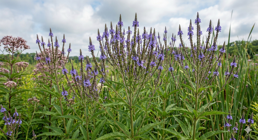 Blue-violet spikes of Blue Vervain.