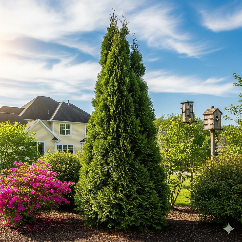 An Arborvitae 'Green Giant' tree, a fast-growing evergreen ideal for privacy screening in Michigan.