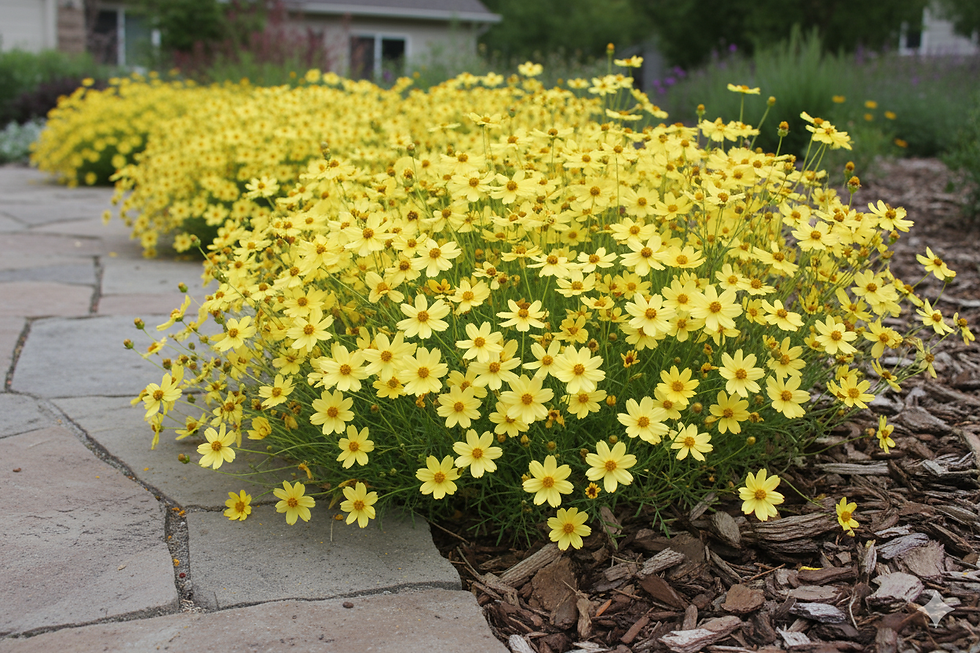 The buttery-yellow, daisy-like flowers of Coreopsis 'Moonbeam', a long-blooming and drought-tolerant perennial.