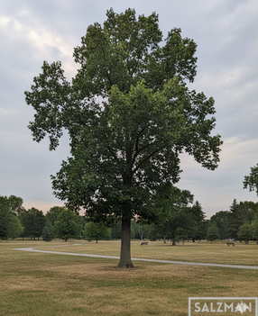 A tall Tulip Tree, a fast-growing native shade tree with unique leaves and flowers.