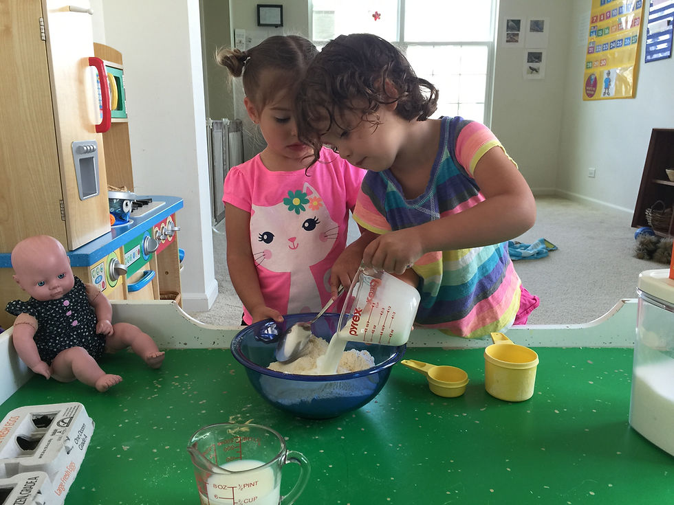 Cooking cornbread at Blue Sky Daycare home daycare