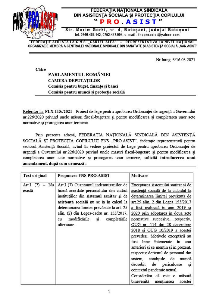 Amendament Al Fns Pro Asist Privind Limitarea La 30