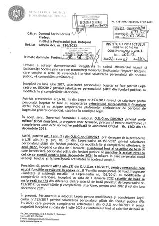 Răspunsul MMPS la Memoriul sindicatului în timpul protestului din data de 29.06.2022
