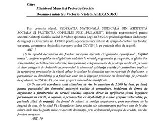 Federația FNS PRO.ASIST face demersuri pentru implicarea Ministerului Muncii în aplicarea Legii nr. 