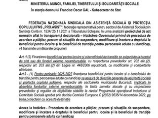 Amendamente FNS PRO.ASIST pentru HG beneficii tranzit