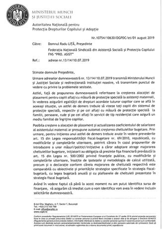 RĂSPUNSUL ANPDCA PRIVIND MAJORAREA ALOCAȚIEI DE PLASAMENT