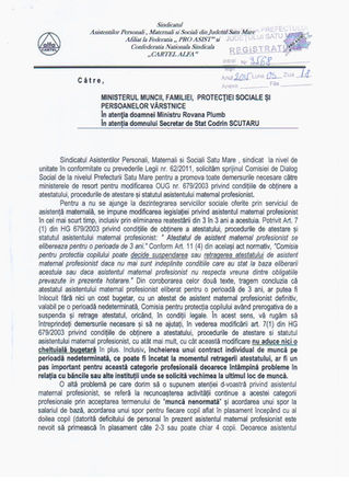 Adresa Sindicatului APMS Satu Mare prin care se solicită modificarea statutului AMP