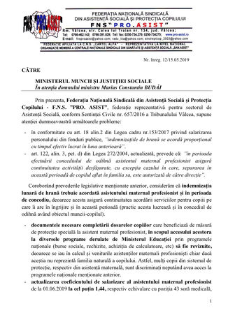 Adresa FNS PRO.ASIST cu privire la probleme din asistența socială
