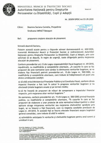 Răspunsul ANDPDCA privind majorarea alocației de plasament