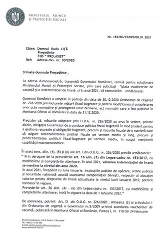 Răspunsul MMPS la solicitarea Federației PRO.ASIST de acordare drepturi în anul 2021