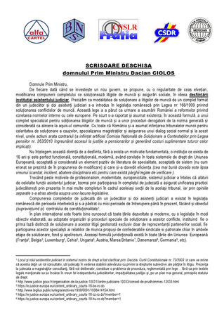 Scrisoare deschisă privind desființarea instituției asistentului judiciar