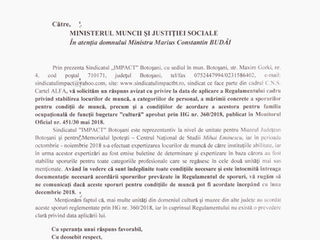 Adresa Sindicatului IMPACT Botoșani privind aplicarea HG nr. 360/2018.