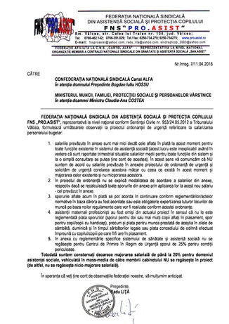 Adresă FNS PRO.ASIST proiect OU salarizare