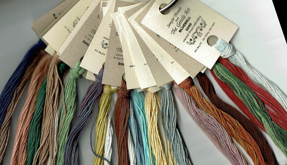 Skeins of overdyed embroidery floss