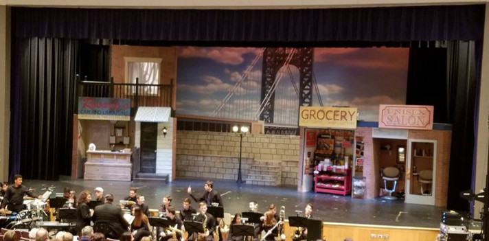 Stage set for a high school production of the musical In The Heights