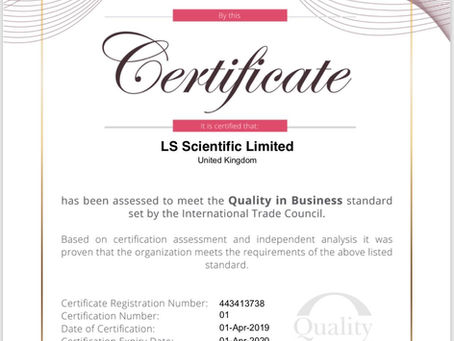 LS Scientific Certified for Quality in Business