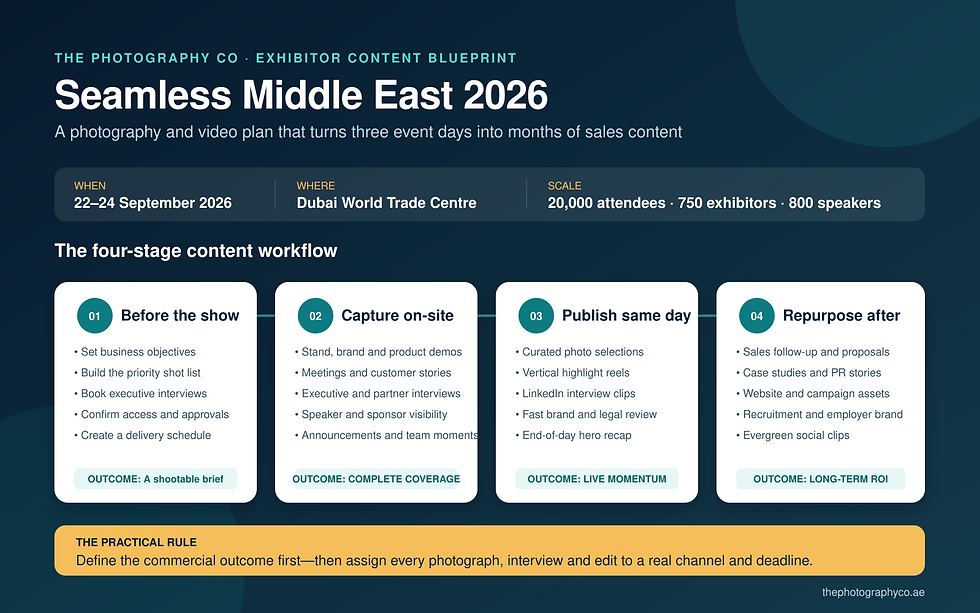 Seamless Middle East 2026 photography and videography content plan for exhibitors and sponsors