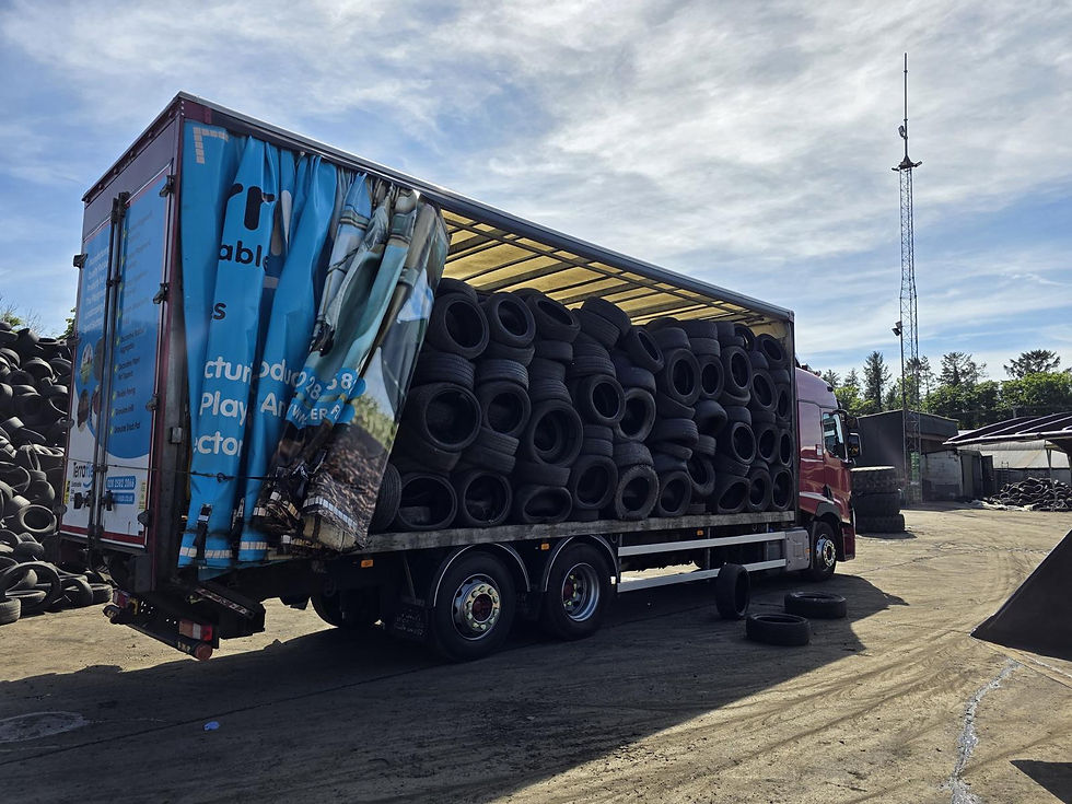 Truckload of used tires for recycling