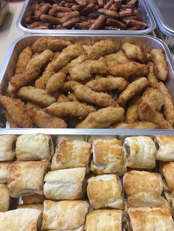 Selection of freshly prepared finger food including scones, mini cakes and sausage rolls – Farm House Treats funeral teas.