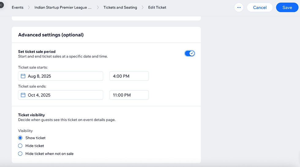 Set Ticket Visibility & Sales Period