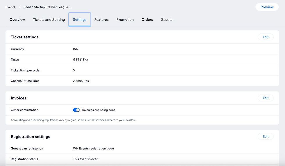 Advanced Event Settings