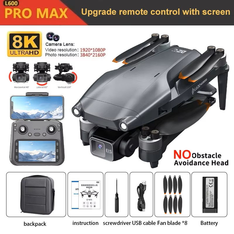 Miniatura: Drone L600 PRO MAX 2026 com câmera dupla profissional 4K HD, GPS, alcance de 5 k